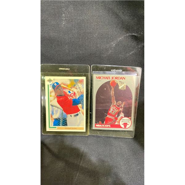 1990 HOOPS #65 MICHAEL JORDAN BASKETBALL CARD & 1991 UPPER DECK SP1 MICHAEL JORDAN BASEBALL CARD