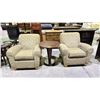 Image 1 : 2 PATTERNED FABRIC LOUNGE CHAIRS & ROUND END TABLE 25" X 27" (CRACK IN BASE OF TABLE)