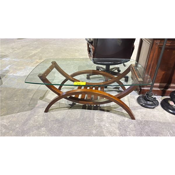 MODERN GLASS TOP COFFEE TABLE WITH NEWSPAPER HOLDER 48" X 28" X 18"