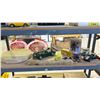 Image 1 : SHELF OF ASSORTED ITEMS INCLUDING; MODEL CARS, PELT, DRUM & MORE