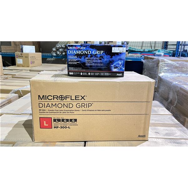 BOX OF LARGE MICROFLEX DIAMOND GRIP LATEX GLOVES