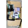 Image 1 : BOX OF ASSORTED ITEMS INCLUDING; AUTO HEATER FAN, WMK HAIR GROWTH SERUM, EMS FOOT MASSAGER AND MORE