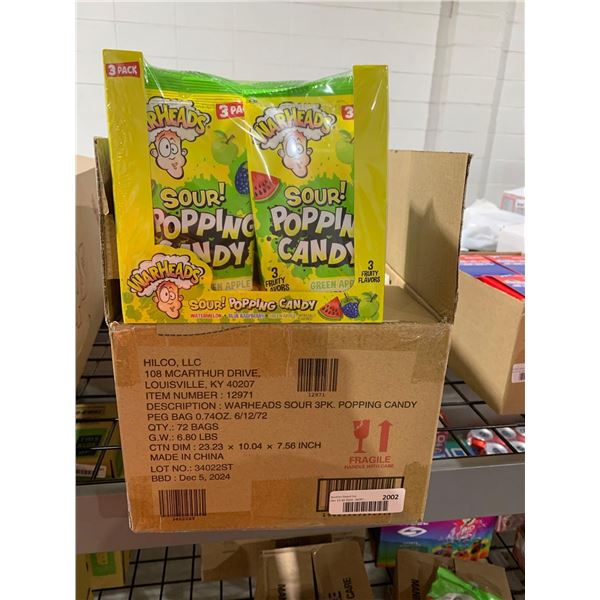 CASE LOT - WarHeads Sour! Popping Candy  3 Flavors 72 Packs