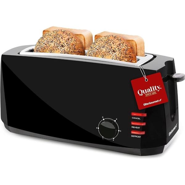Elite Gourmet ECT4829B Maxi-Matic 4 Slice Long Slot Toaster 6 Toast Settings, Defrost, Reheat, Cance