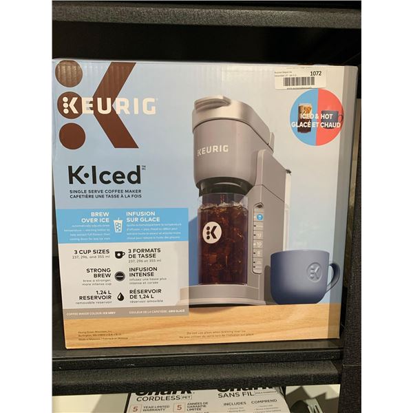 Keurig K-iced Single Serve Coffee Maker, hot/cold, 3 cup sizes, 1.24L Reservoir- Ice Grey