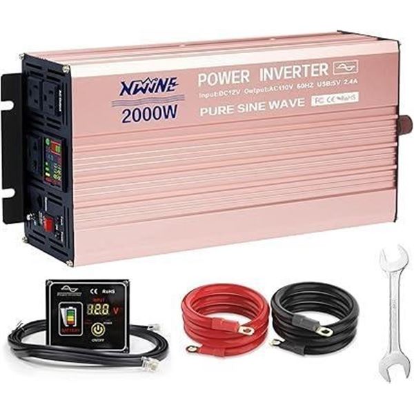 XWJNE 2000 Watt Pure Sine Wave Inverter Power 12V DC to 110V/120V AC Inverter with Remote Control, L