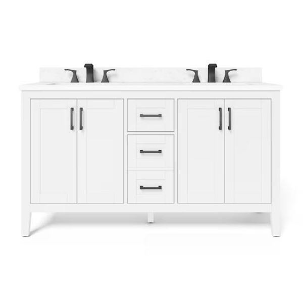 Home Decorators Collection Ellia 60-inch W 4-Door & 3-Drawer White Wood Bathroom Vanity Double Under