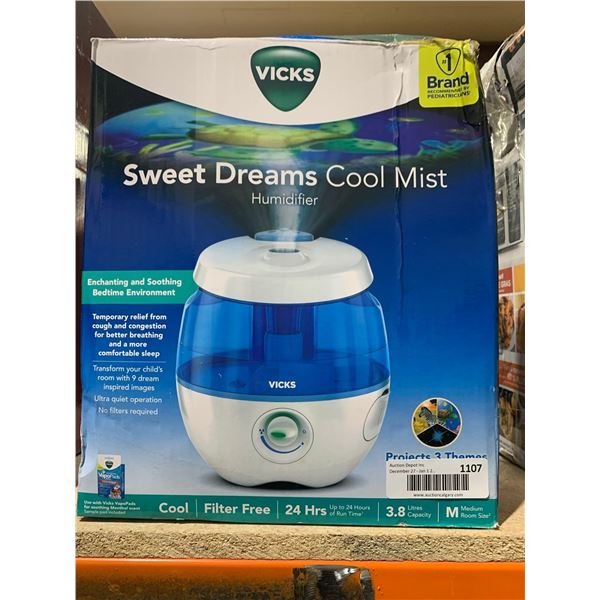 Vicks Sweet Dreams Cool Mist Humidifier 3.8L capacity, 24 hour run time