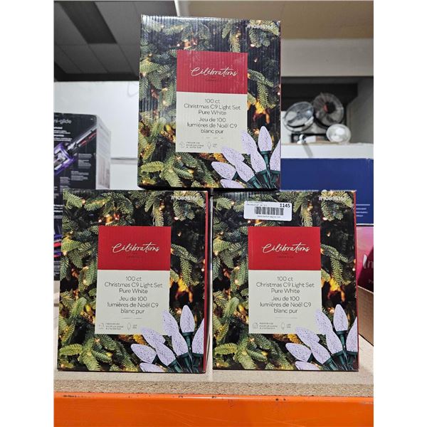 Celebrations 100ct Christmas C9 Light-set, Pure White (3 x 100ct)