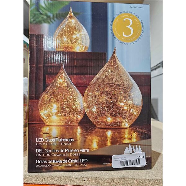 LED Glass Raindrops Gold Crackle Finish 3ct