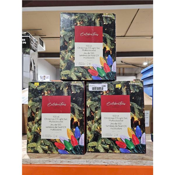 Celebrations Christmas C9 Light Set Multicolored Indoor LED Lights (3 x 100ct)