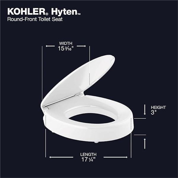 KOHLER Hyten Elevated Quiet-Close Round-Front Toilet Seat, White