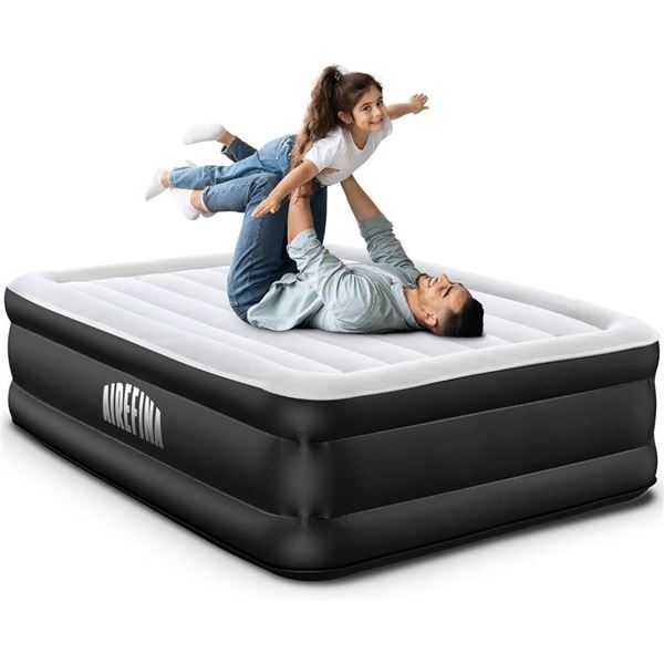 Airefina Full Air Mattress with Built-in Pump, Inflatable Airbed Self-Inflation/Deflation, Flocking 