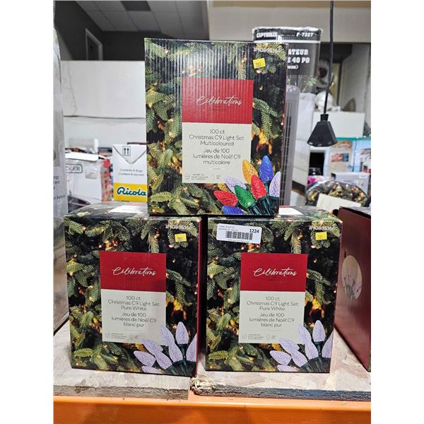 Celebrations Christmas C9 Light Set- Multicolored and Pure White (3 x 100)