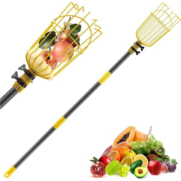 Fruit Catcher for Trees,13FT Fruit Picker Tool, Adjustable Fruits Picker with Pole and Big Basket, F