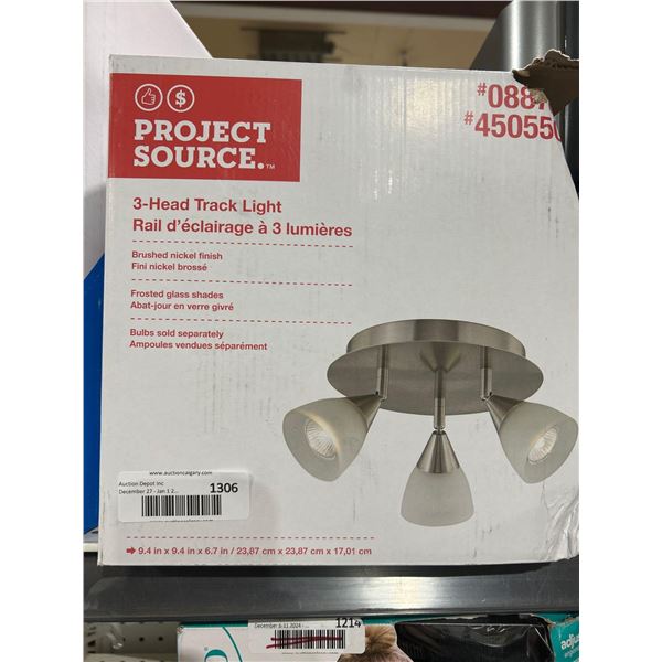 Project Source 3-Head Track Light, Brushed Nickel Finish, frosted glass shades