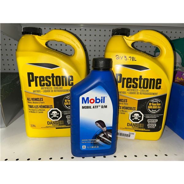 Prestone Antifreeze & Coolant (2 x 3.78L) Mobil Automatic Transmission Fluid (1L)
