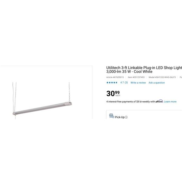 Utilitech 3ft Linkable Plug-in LED Shop Light 3,000-Im 35 W-Cool White