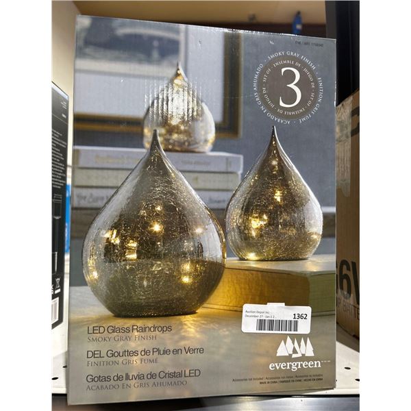 3pc LED Glass Rain Drops-smoky gray finish