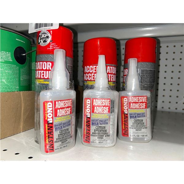 Accelerator Instant Bond Spray Adhesive (3 x 330g) Instant Bond Adhesive Liquid. (3 x 100ml)