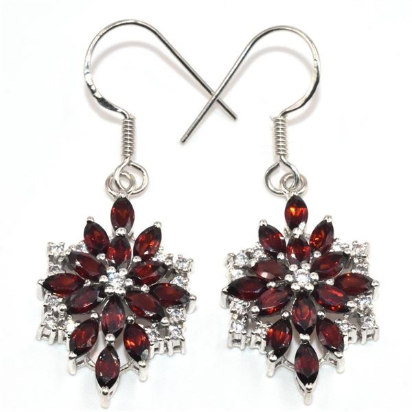Silver Garnet Cz(4.5ct) Rhodium Plated Earrings (~Size 0) (~length 0 inches) (~weight 5.9g)