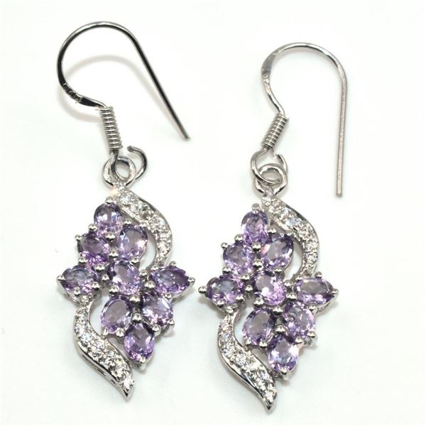 Silver Amethyst Cz(3.1ct) Rhodium Plated Earrings (~Size 0) (~length 0 inches) (~weight 4.65g)