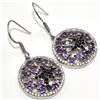 Image 3 : Silver Amethyst Black Spinel Cz(4.9ct) Rhodium Plated Earrings (~Size 0) (~length 0 inches) (~weight