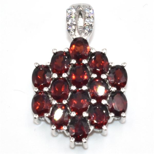Silver Garnet Cz(3.15ct) Rhodium Plated Pendant (~Size 0) (~length 0 inches) (~weight 3.35g)