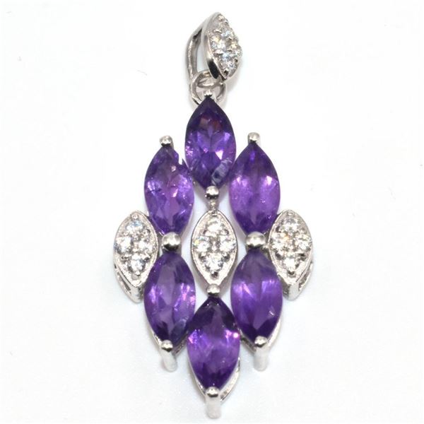 Silver Amethyst Cz(2.9ct) Rhodium Plated Pendant (~Size 0) (~length 0 inches) (~weight 2.9g)