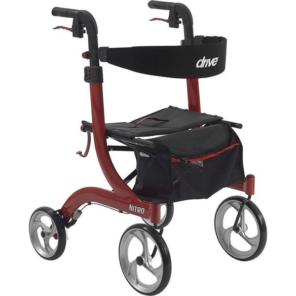 Drive Medical Nitro Aluminum Rollator, Red, 10" Casters