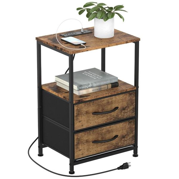 DOMYDEVM Nightstand with Charging Station, End Side Table with USB Ports and Outlets (STOCK PHOTO MA