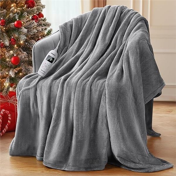 50"×60" Heated Blanket Electric Throw,10 Fast Heating Levels&8h Auto Off&Overheat Protection, Machin