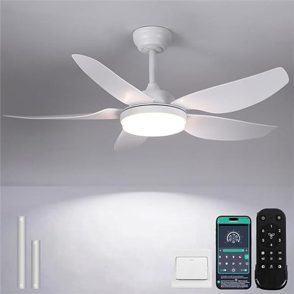 Kviflon 46 Inch Ceiling Fans with Lights and Remote/APP Control,Modern Downrods Flush Mount Ceiling 