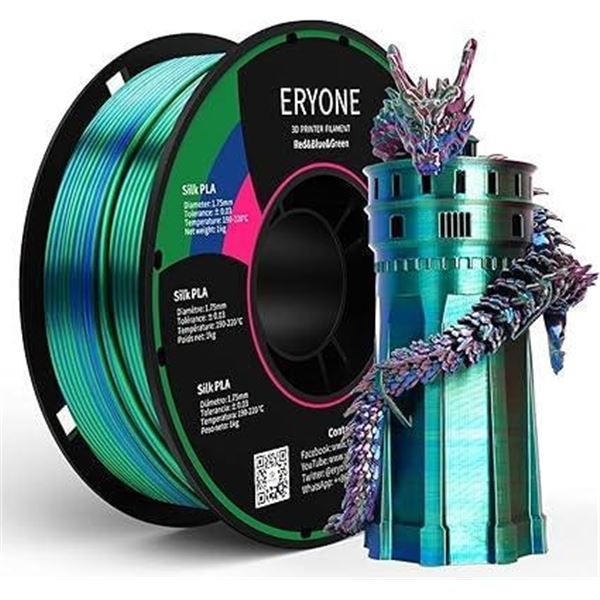 LOT OF 2 ERYONE Silk Tri Color PLA Filament 3D Printer 1.75mm +/- 0.03mm, Multicolor Filament Tricol