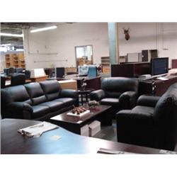 Black Leather 3-pcs Sofa, Loveseat And Chair Set