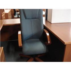 Oak Framed Blue Cloth Highback Gaslift Chair