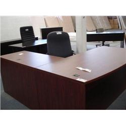 Dark Cherry L-Shaped Bowfront Executive Desk