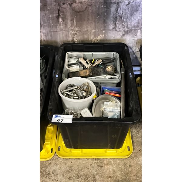 BIN OF ASSORTED TOOLS & PARTS