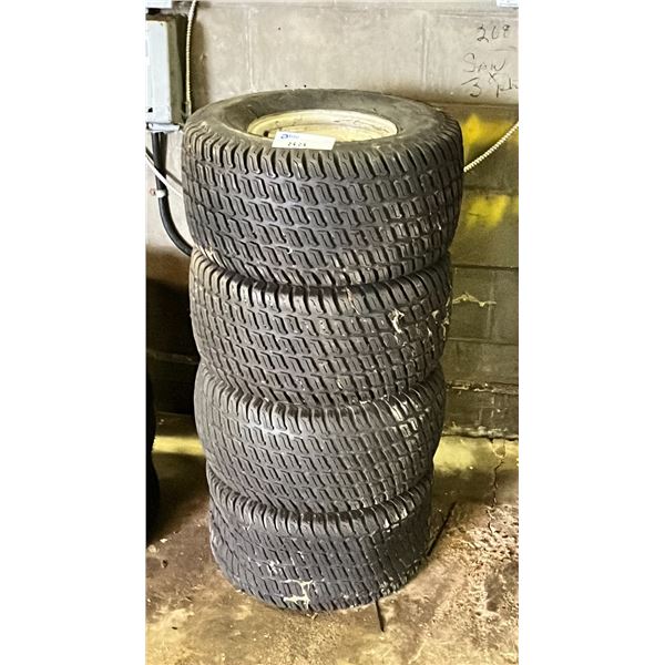 SET OF 4 CARLISLE TURF MASTYER 22X10.00-10 NHS TIRES ON 5 BOLT METAL RIMS