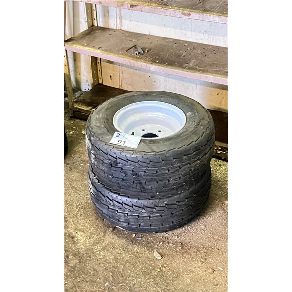 SET OF 2 HI-RUN TRAILER 20.5X8.0-10 TIRES ON 5 BOLT METAL RIMS