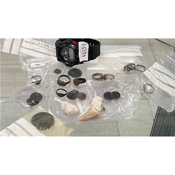 LOT OF ASSORTED COINS, WATCH & MORE
