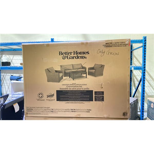 BETTER HOMES & GARDENS 2 SINGLE CLUB CHAIRS FOR CONVERSATION SET (MAY BE MISSING PARTS & PIECES)