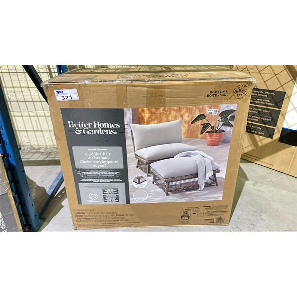 BETTER HOMES & GARDENS LOLA OUTDOOR CUDDLE CHAIR & OTTOMAN (MAY BE MISSING PARTS & PIECES)