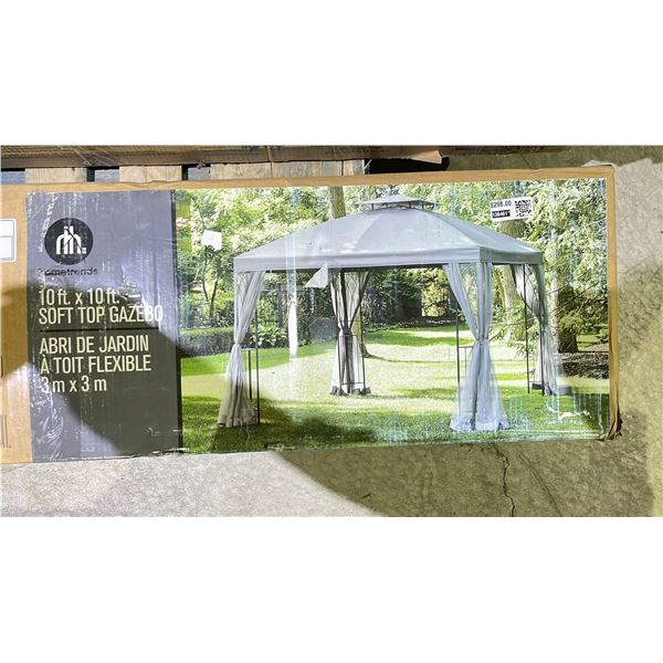HOMETRENDS 10' X 10' SOFT TOP GAZEBO (MAY BE MISSING PARTS & PIECES)