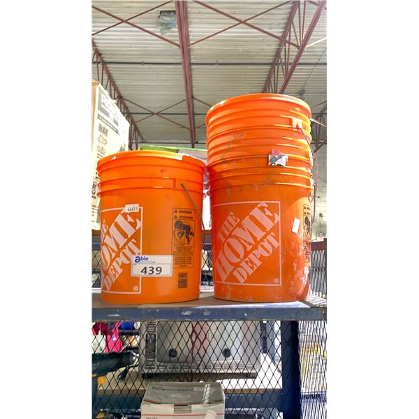 LOT OF ASSORTED HOME DEPOT 5 GALLON PAILS