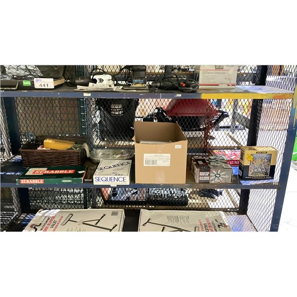 SHELF OF ASSORTED ITEMS INCLUDING; BOARD GAMES & MORE