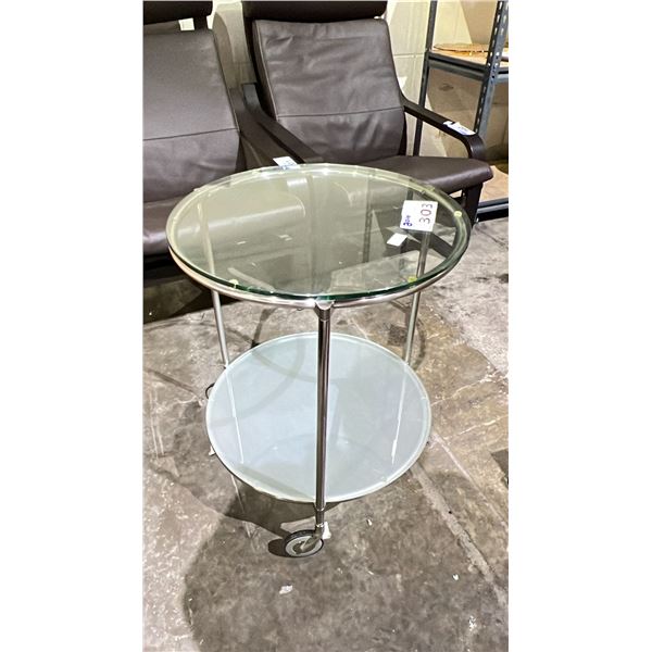 CIRCULAR GLASS COFFEE TABLE WITH WHEELS