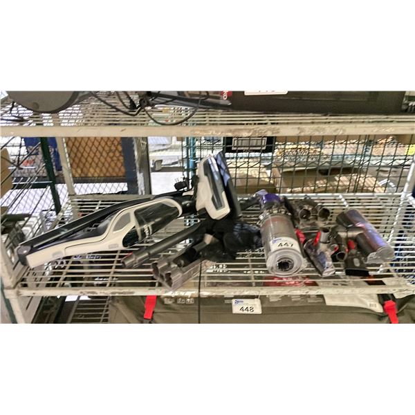 SHELF OF ASSORTED VACUUMS (UNKNOWN WORKING CONDITION, MAY BE MISSING PARTS & PIECES)
