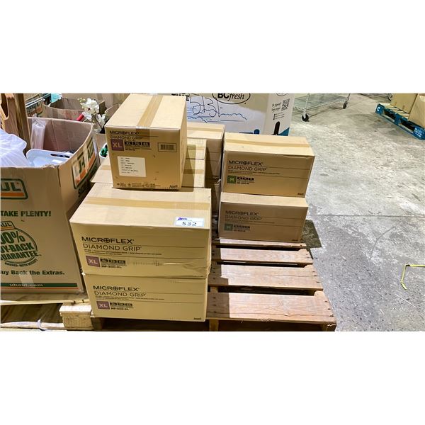 PALLET OF MICROFLEX DIAMOND GRIP SIZE XL & M DISPOSABLE GLOVES