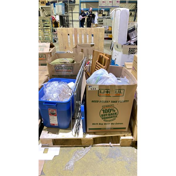 PALLET OF ASSORTED ITEMS INCLUDING; KITCHENWARE, CUSHIONS & MORE